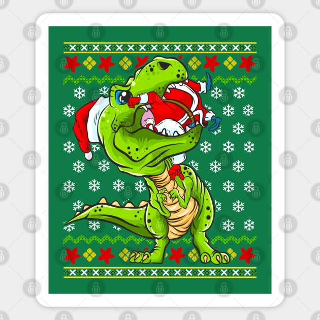 T Rex Eating Santa Claus Ugly Christmas Sweater Magnet by E